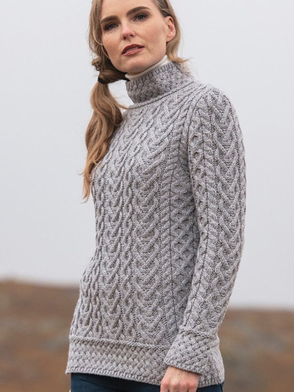 NWT Aran Crafts Women's Super Soft Polo Neck Sweater Merino Wool Size Large